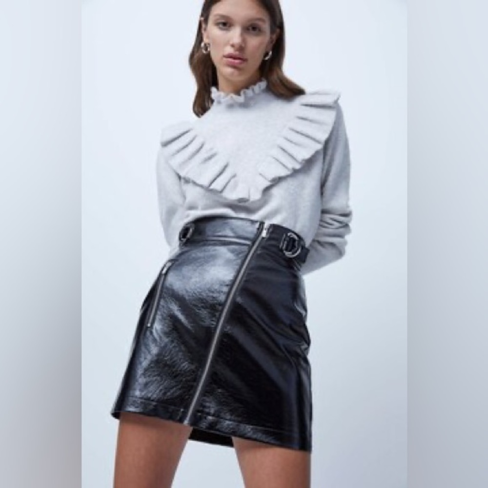 French Connection Ruffle Collar Mira Flossy Frilled Mock Neck Sweater